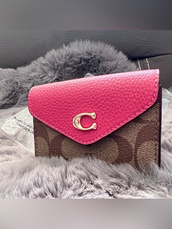 Coach Handbags - Coach Pink Leather Signature Canvas Wallet with Gold 'C'